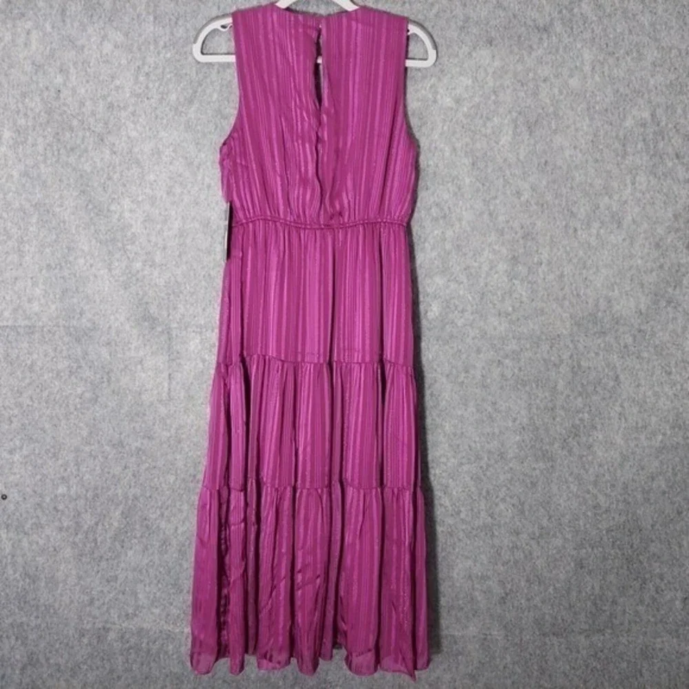 Maison Tara Midi Dress Women 4 Metallic Striped‎ Empire Waist Tiered Sleeveless